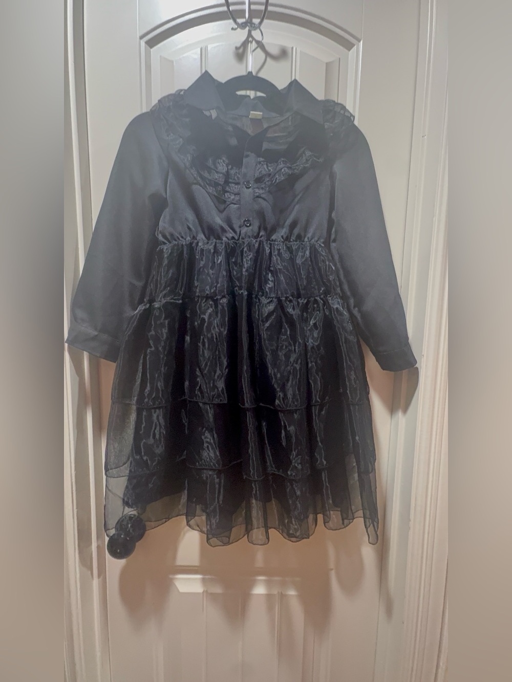 NWOT SHEIN Girls Wednesday Addams Gothic Ruffled Mesh Dress 8Y Black